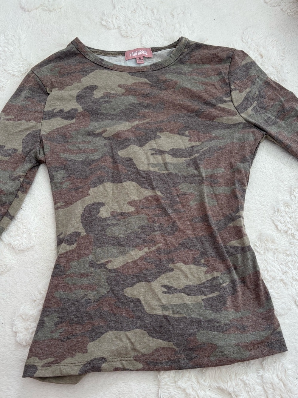 Faded Glory Women's Long Sleeve Camo Tee - Olive/Brown